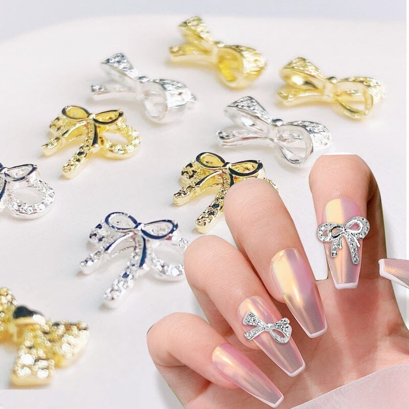 Silver Bowknot Metal Rhinestones Nail Art Decoration 02 Nail Decoration BORN PRETTY 