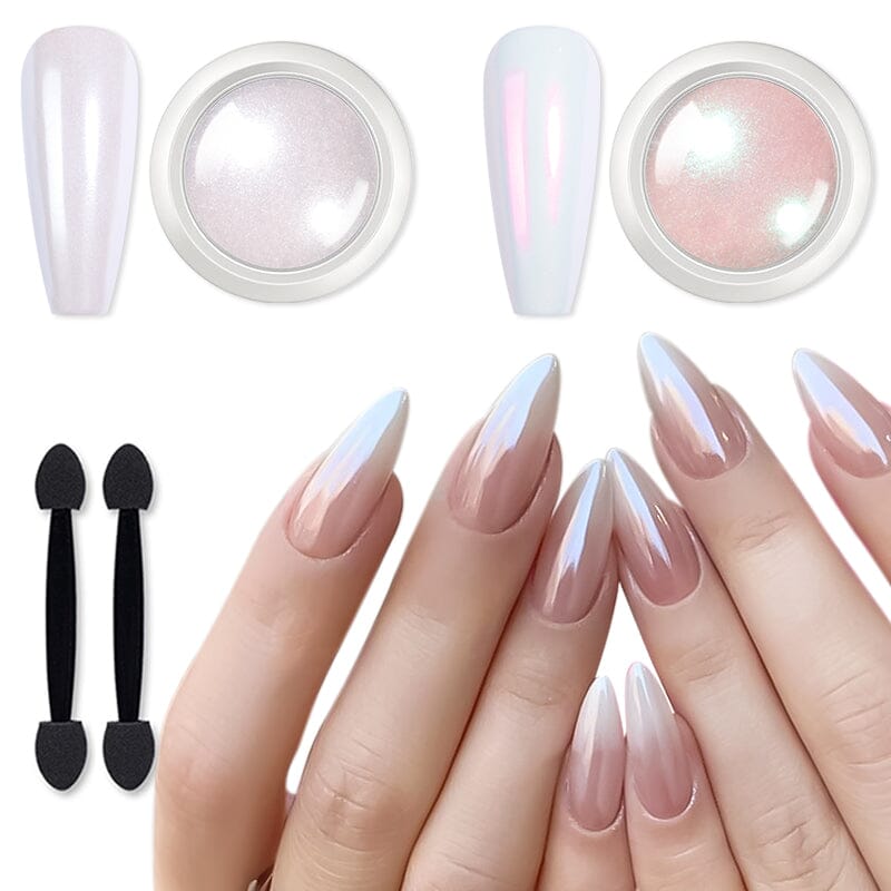 2 Boxes White Pink Pearl Nail Powder Set Nail Powder BORN PRETTY 