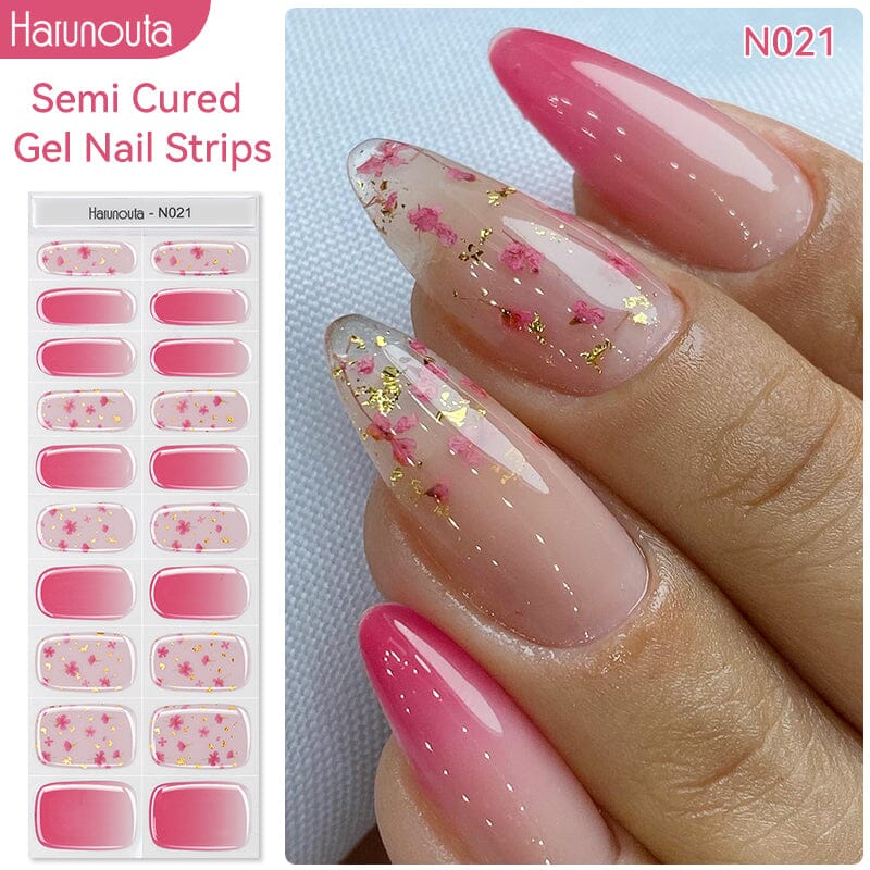 20 Tips Semi-Cured Gel Nail Strips N021-N040 Nail Sticker Harunouta N021 