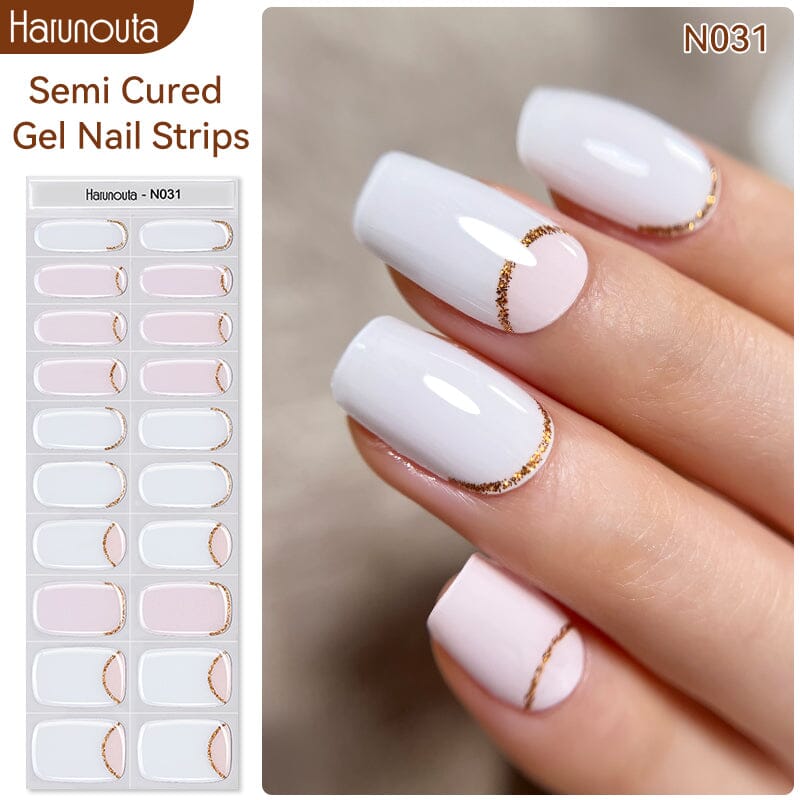 20 Tips Semi-Cured Gel Nail Strips N021-N040 Nail Sticker Harunouta N031 