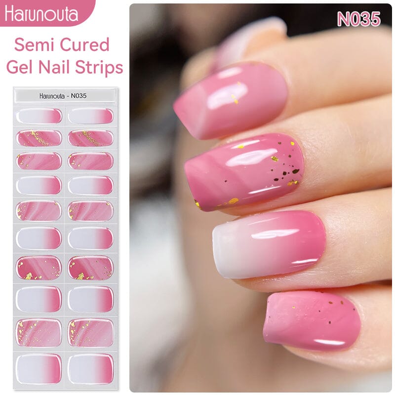 20 Tips Semi-Cured Gel Nail Strips N021-N040 Nail Sticker Harunouta N035 