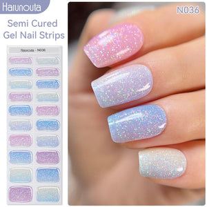 20 Tips Semi-Cured Gel Nail Strips N021-N040 Nail Sticker Harunouta N036 