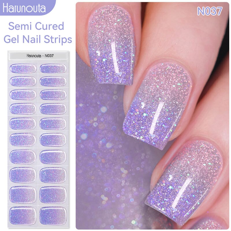 20 Tips Semi-Cured Gel Nail Strips N021-N040 Nail Sticker Harunouta N037 