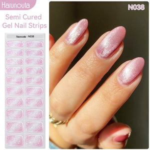 20 Tips Semi-Cured Gel Nail Strips N021-N040 Nail Sticker Harunouta N038 