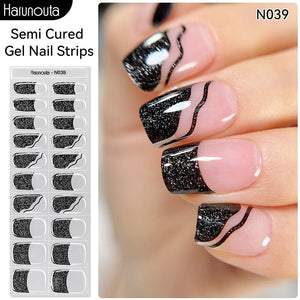 20 Tips Semi-Cured Gel Nail Strips N021-N040 Nail Sticker Harunouta N039 