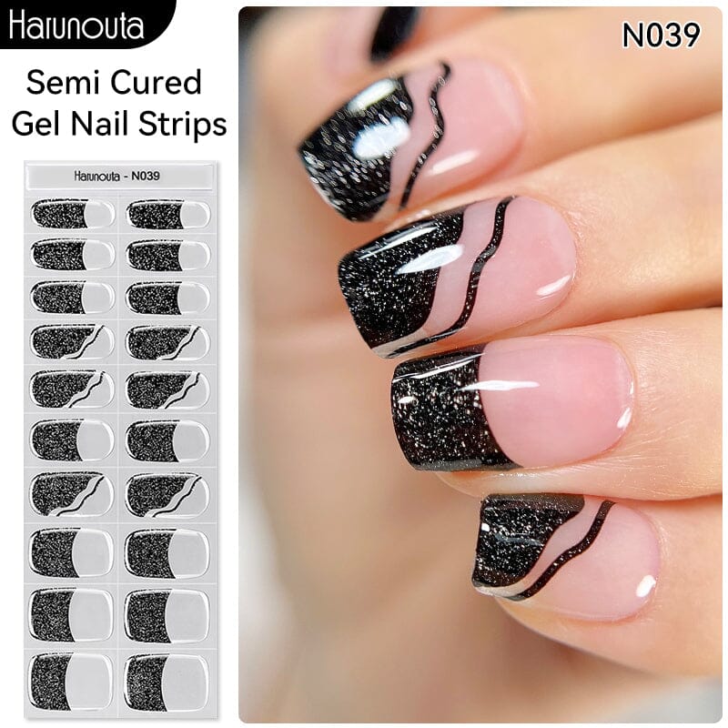 20 Tips Semi-Cured Gel Nail Strips N021-N040 Nail Sticker Harunouta N039 