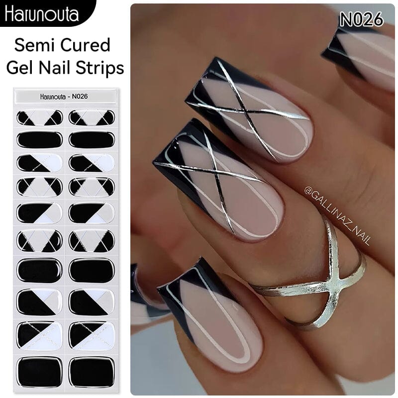 20 Tips Semi-Cured Gel Nail Strips N021-N040 Nail Sticker Harunouta N026 