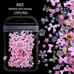 100pcs Colorful Bowknot Flowers 3D Nail Decorations Nail Art No Brand 02 