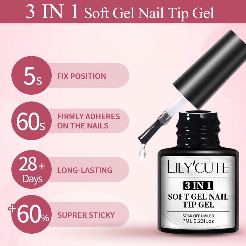 3 In 1 Soft Gel Tip Adhesive Gel Nail Polish LILYCUTE 