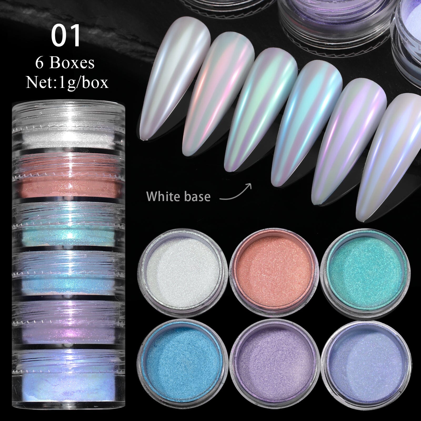 6 Boxes Chrome Nail Powder Set Nail Powder No Brand 01 
