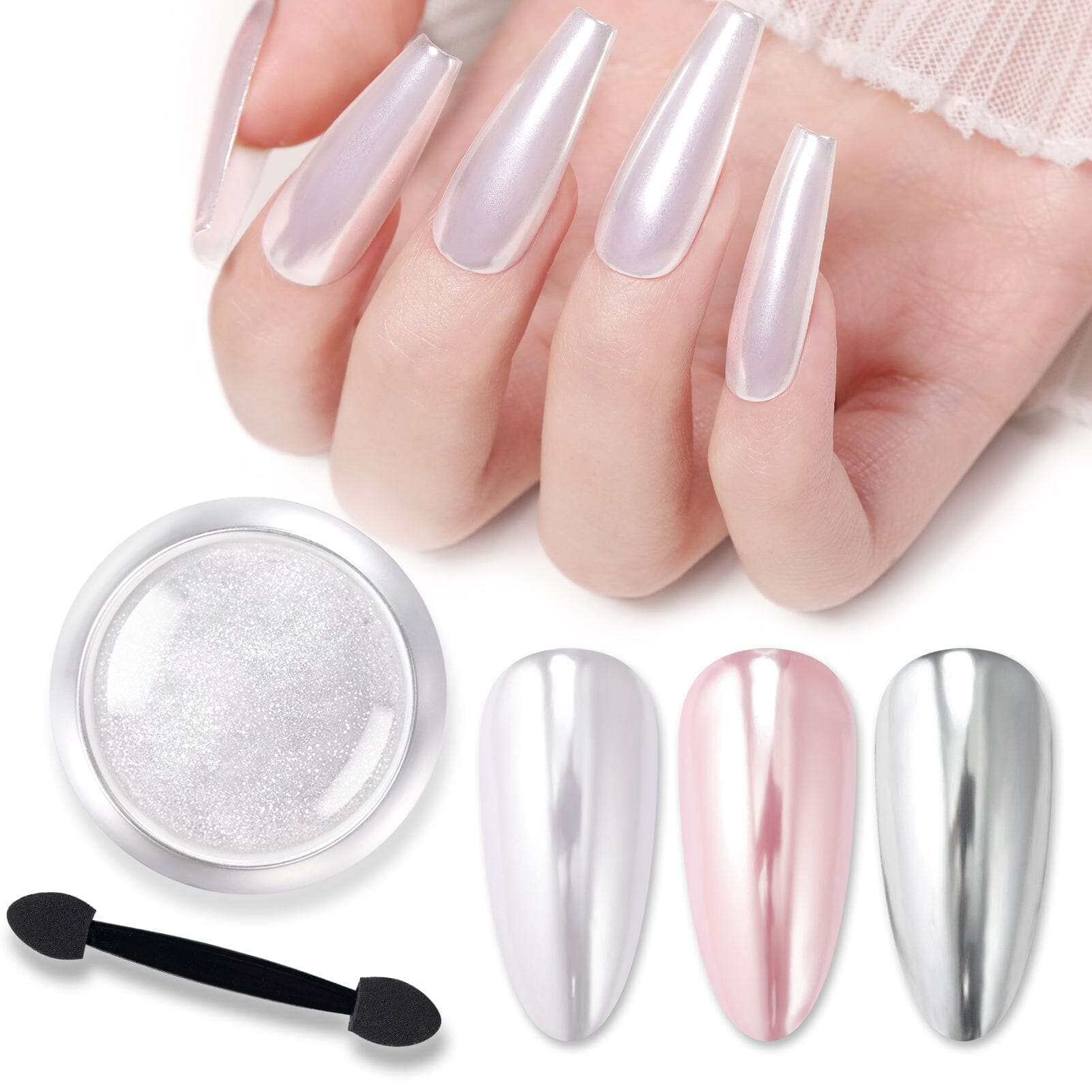 [US ONLY] Silver Metallic Chrome Pearl Nail Powder Nail Powder BORN PRETTY 