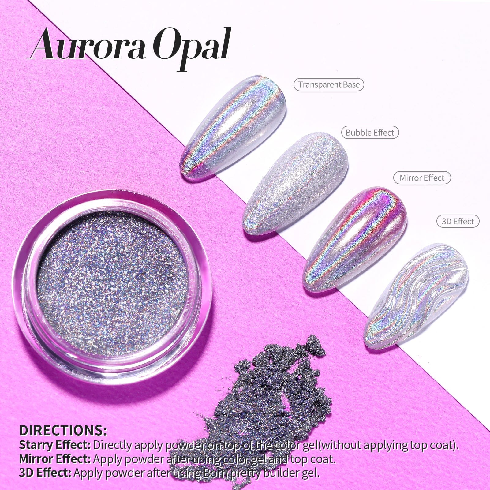 [US ONLY] BORN PRETTY Holo Nail Powder Silver Chrome Powder Nail Powder BORN PRETTY 