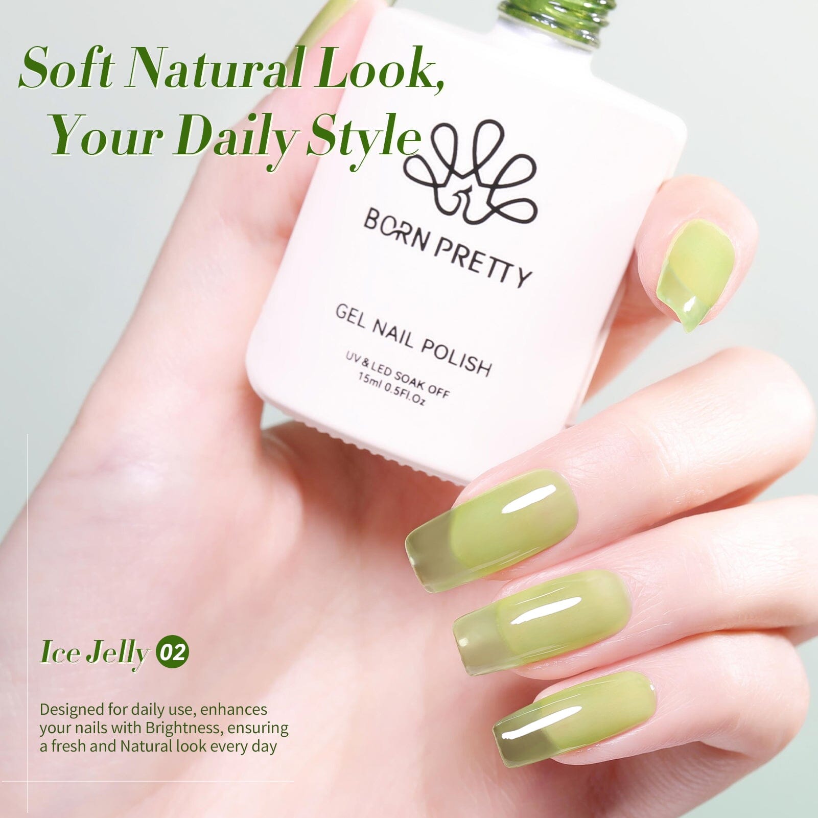 Green Hema-Free Ice Jelly Gel Polish #02 15ml Gel Nail Polish BORN PRETTY 