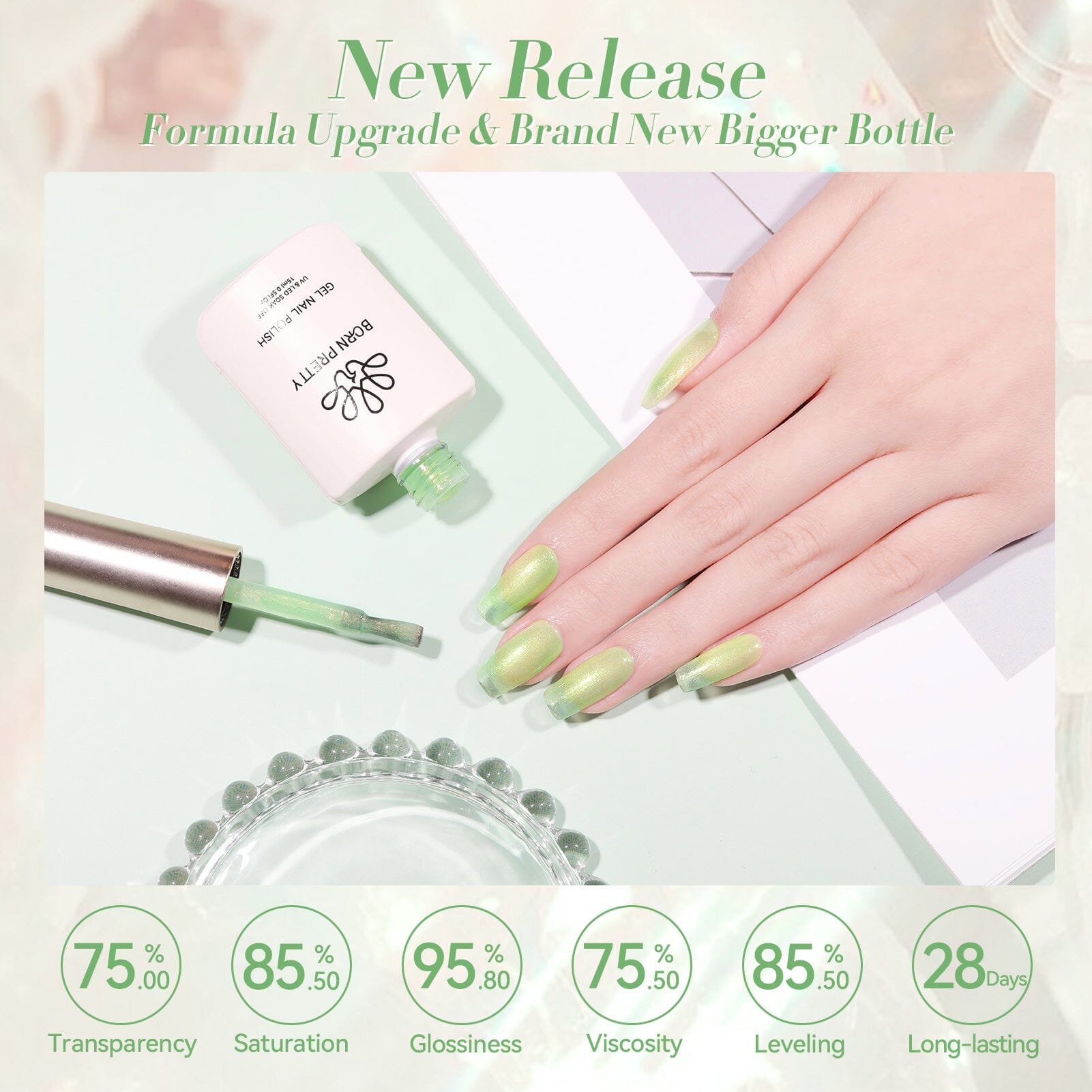 Green Hema-Free Glitter Jelly Gel Polish #01 15ml Gel Nail Polish BORN PRETTY 