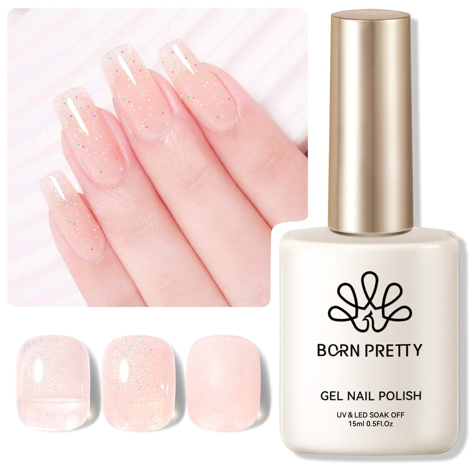 Nude Hema-Free Glitter Jelly Gel Polish #03 15ml Gel Nail Polish BORN PRETTY 
