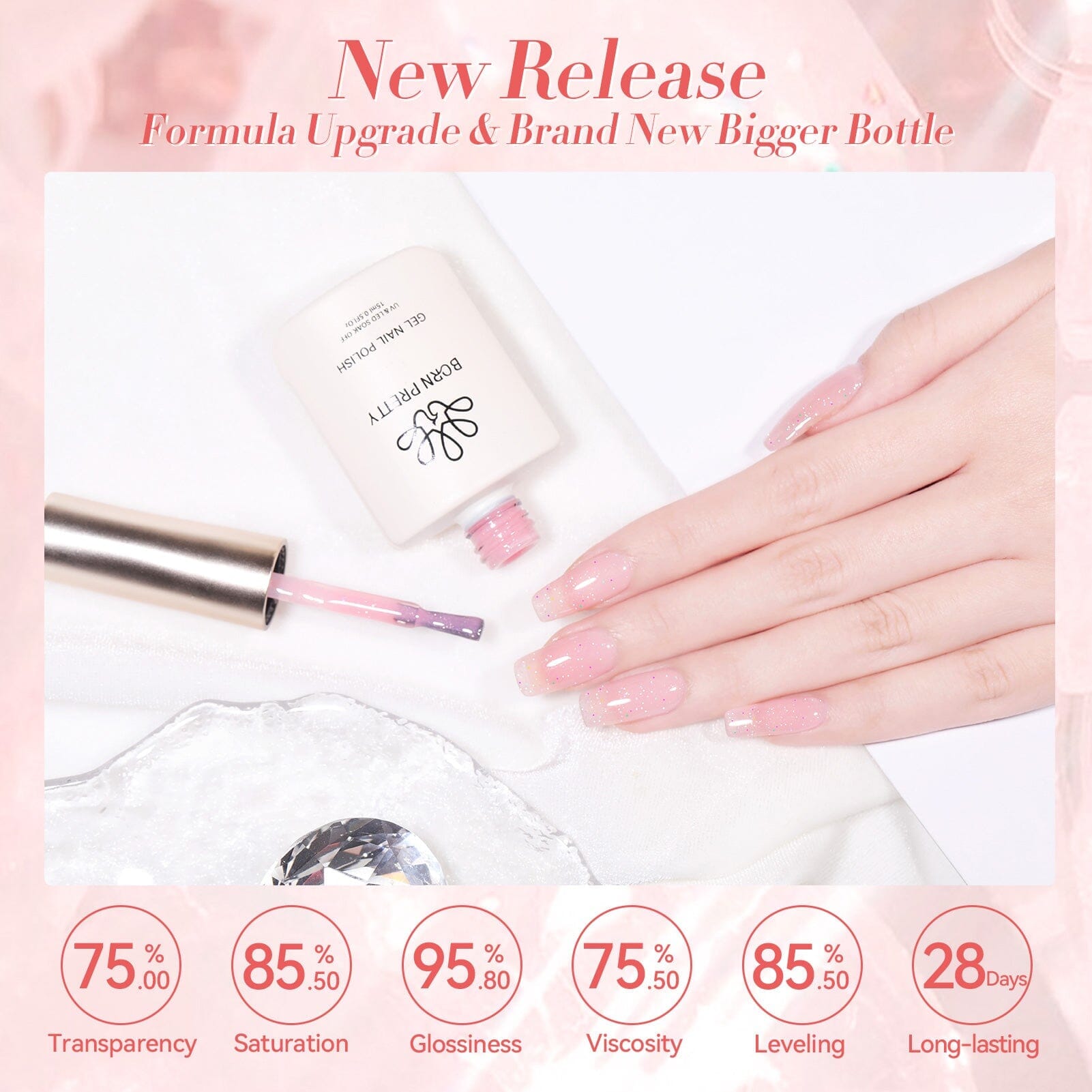 Pink Hema-Free Glitter Jelly Gel Polish #04 15ml Gel Nail Polish BORN PRETTY 