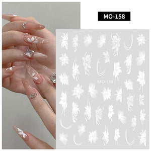 White Flowers Painted 3D Nail Stickers MO158 Nail Sticker No Brand 