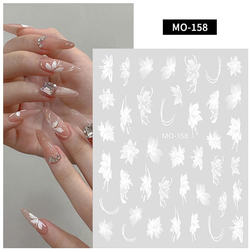 White Flowers Painted 3D Nail Stickers MO158 Nail Sticker No Brand 