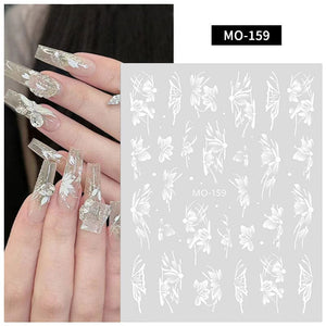 White Flowers Painted 3D Nail Stickers MO159 Nail Sticker No Brand 