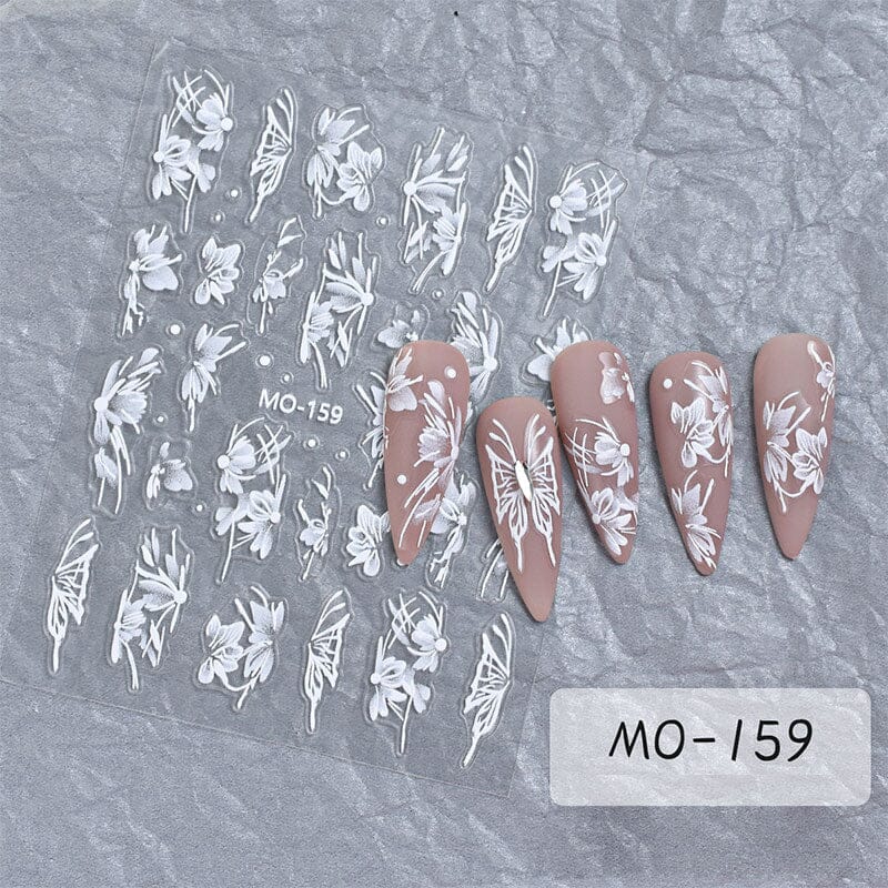 White Flowers Painted 3D Nail Stickers MO159 Nail Sticker No Brand 