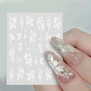 White Flowers Painted 3D Nail Stickers MO160 Nail Sticker No Brand 