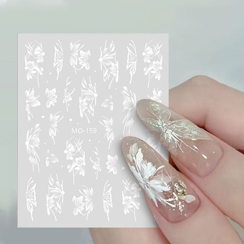 White Flowers Painted 3D Nail Stickers MO160 Nail Sticker No Brand 