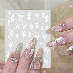 White Flowers Painted 3D Nail Stickers MO158 Nail Sticker No Brand 