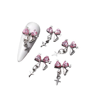 5pcs Alloy Rhinestones Nail Decorations #06 Bowknot Heart