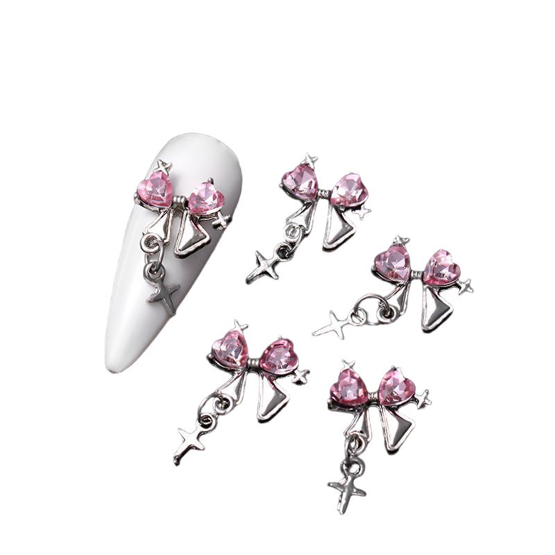 5pcs Alloy Rhinestones Nail Decorations #06 Bowknot Heart