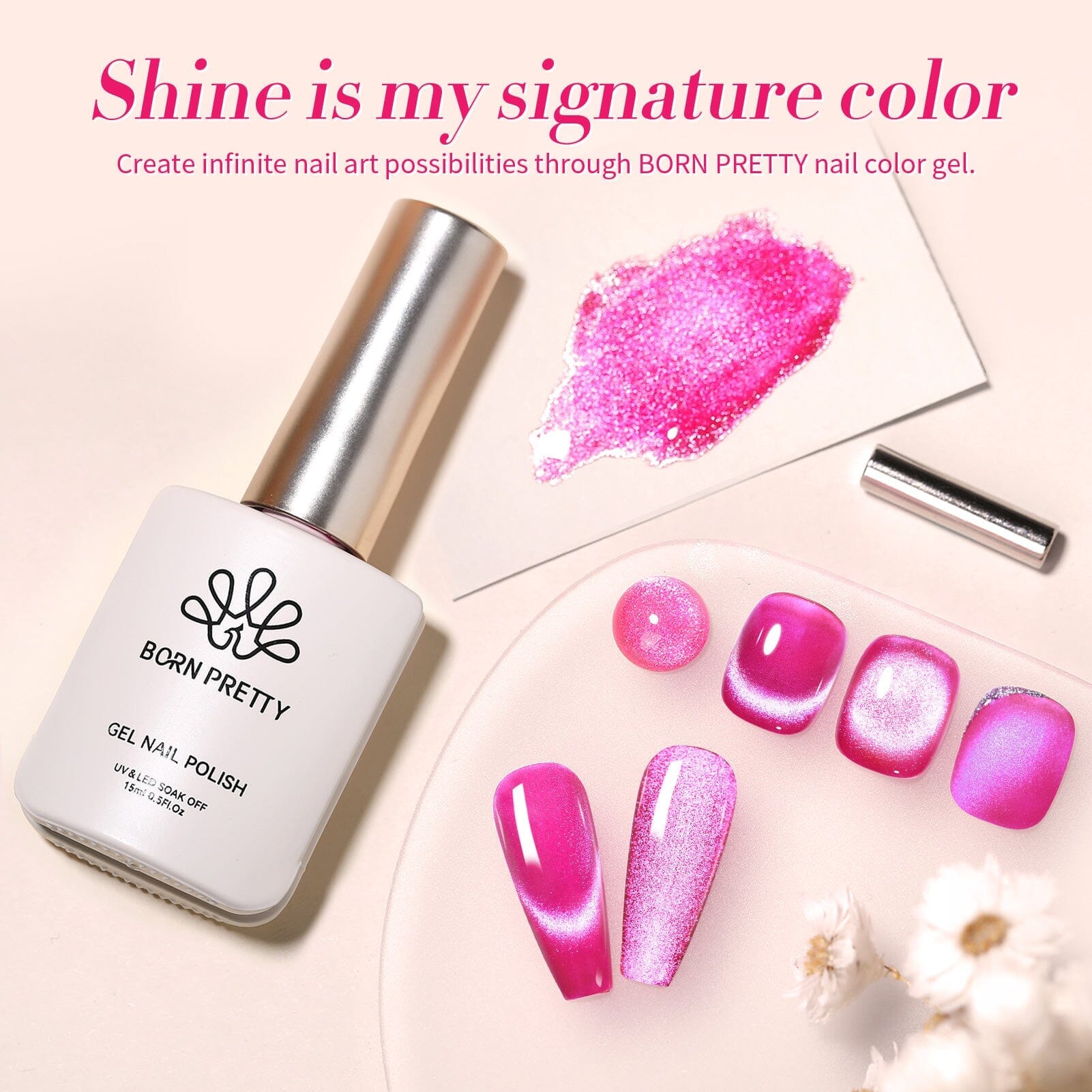 Rose Red Cat Magnetic Gel Polish 15ml Gel Nail Polish BORN PRETTY 