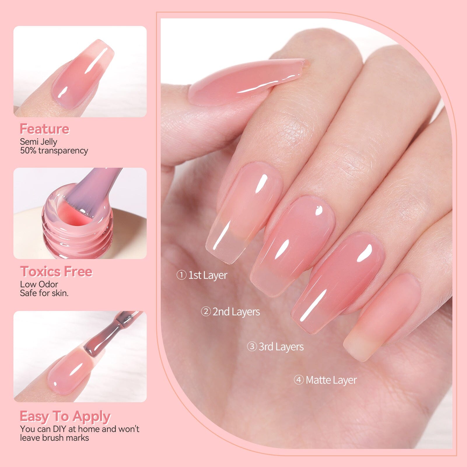 6 Colors Misty Rose Semi Jelly Gel Polish Set 7ml Gel Nail Polish BORN PRETTY 