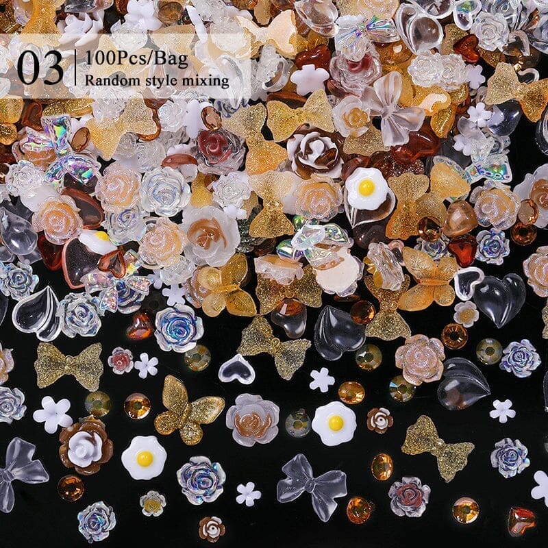 100pcs Random Mixed 3D Nail Decoration #06 Nail Decoration No Brand 