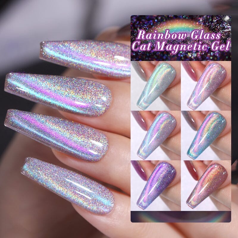 [US ONLY] 6 Colors Rainbow Glass Cat Magnetic Gel Polish Set 7ml Gel Nail Polish BORN PRETTY 