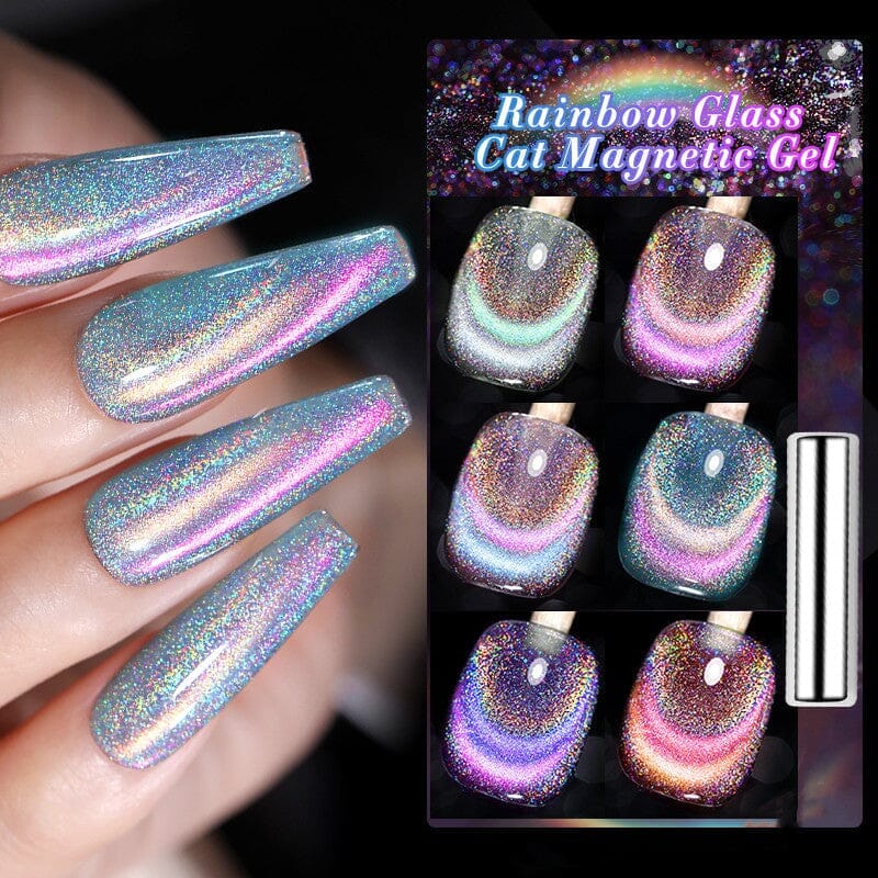 [US ONLY] 6 Colors Rainbow Glass Cat Magnetic Gel Polish Set 7ml Gel Nail Polish BORN PRETTY 