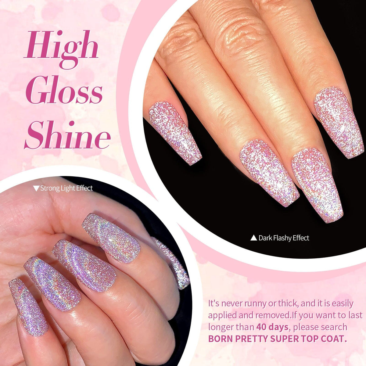 Pink Iridescent Reflective Cat Magnetic Gel 15ml Gel Nail Polish BORN PRETTY 