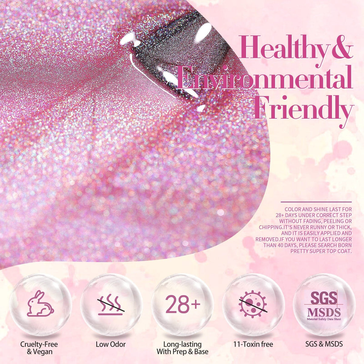 [US ONLY] Iridescent Reflective Cat Magnetic Gel Pink 15ml Gel Nail Polish BORN PRETTY 