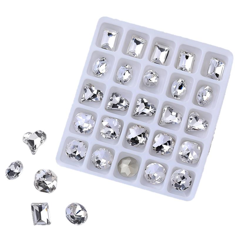 25pcs/box Mixed Shape Rhinestones #01 White