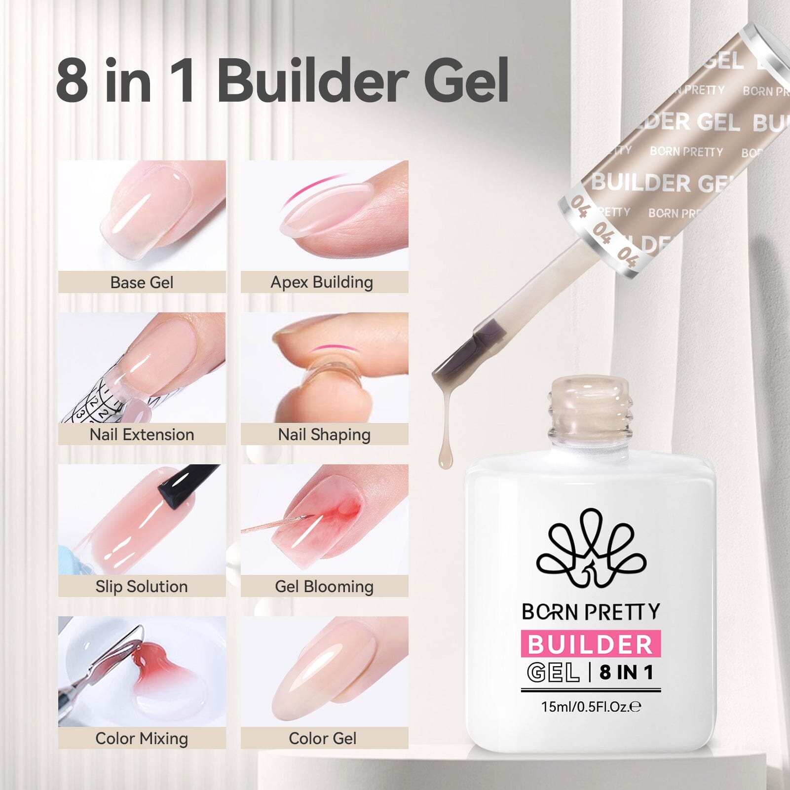 Nude 8 in 1 Builder Gel BG04 15ml Gel Nail Polish BORN PRETTY 