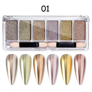 6 Grids Metallic Mirror Chrome Nail Powder Nail Powder No Brand 01 