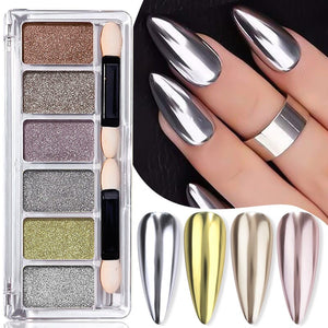 6 Grids Metallic Mirror Chrome Nail Powder Nail Powder No Brand 
