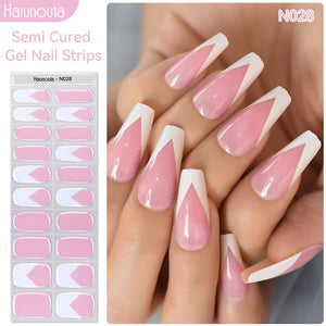 [US ONLY] 20 Tips Pink White Semi-Cured Gel Nail Strips N028 Nail Sticker Harunouta 