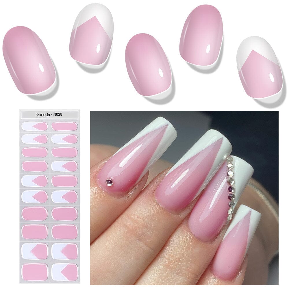 [US ONLY] 20 Tips Pink White Semi-Cured Gel Nail Strips N028 Nail Sticker Harunouta 