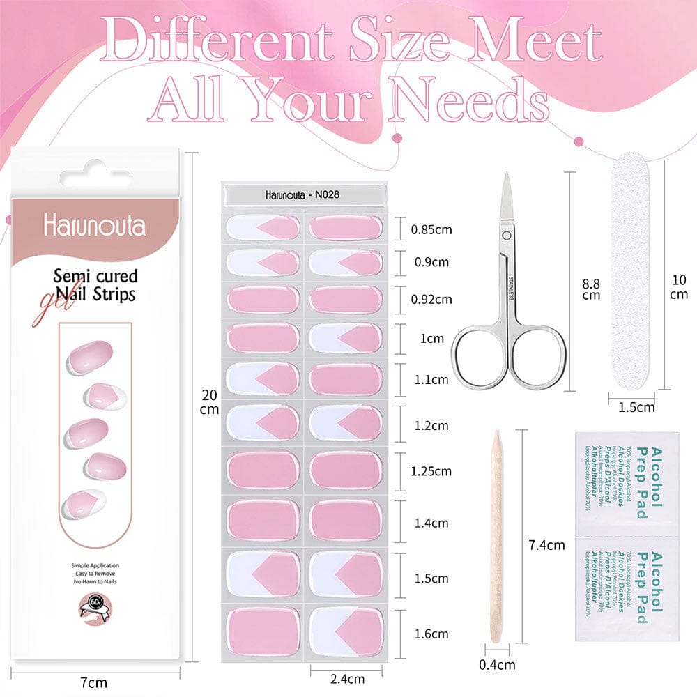 [US ONLY] 20 Tips Pink White Semi-Cured Gel Nail Strips N028 Nail Sticker Harunouta 
