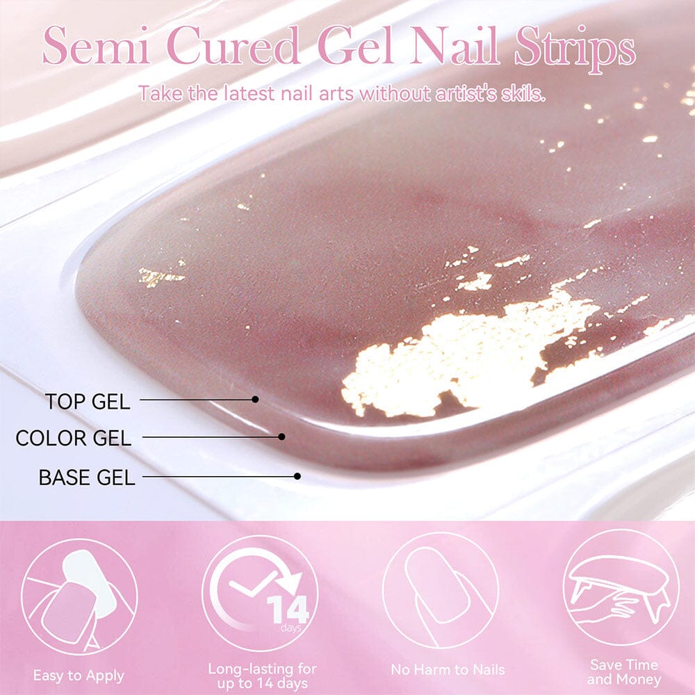[US ONLY] 20 Tips Pink White Semi-Cured Gel Nail Strips N028 Nail Sticker Harunouta 