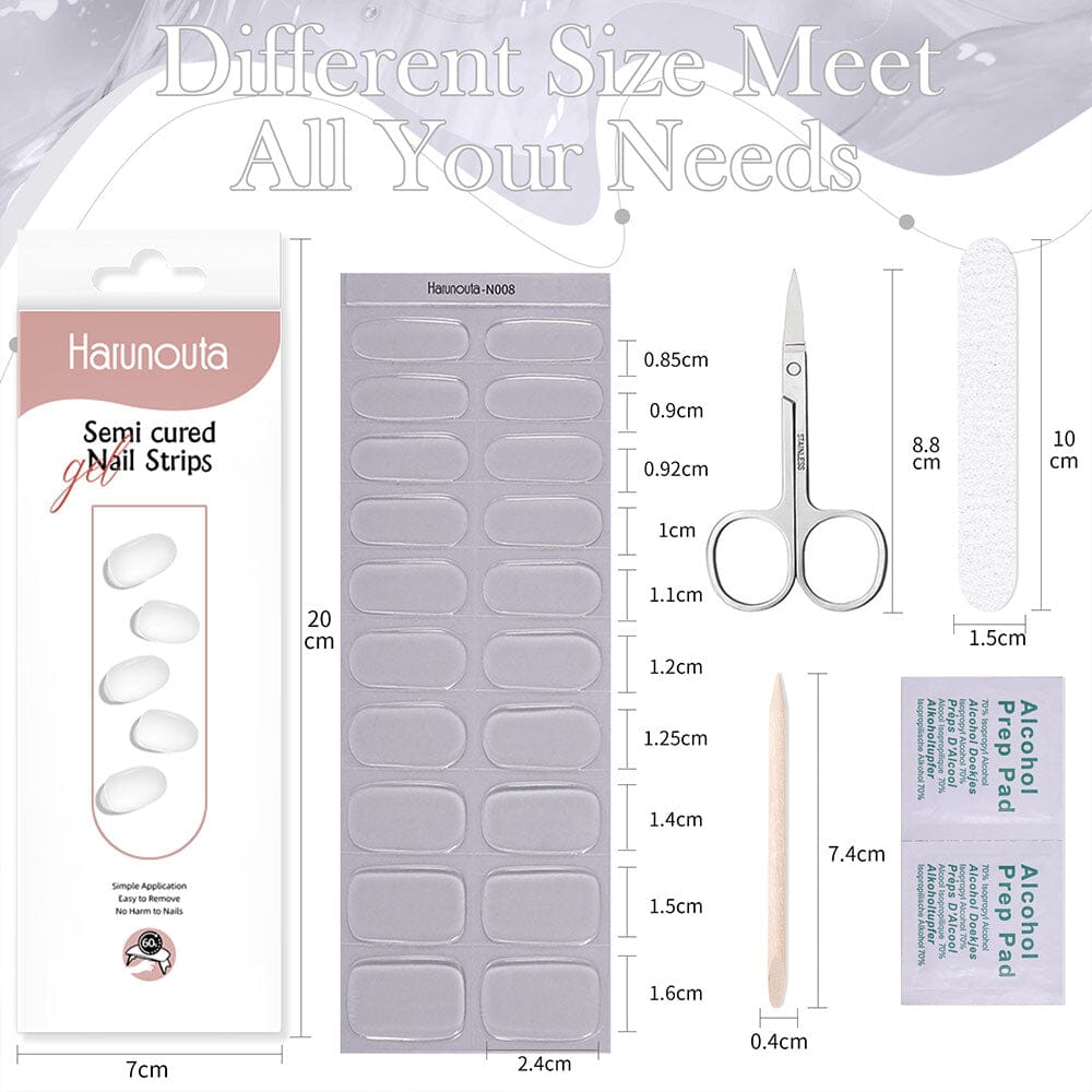 [US ONLY] 20 Tips Clear Semi-Cured Gel Nail Strips N08 Nail Sticker Harunouta 