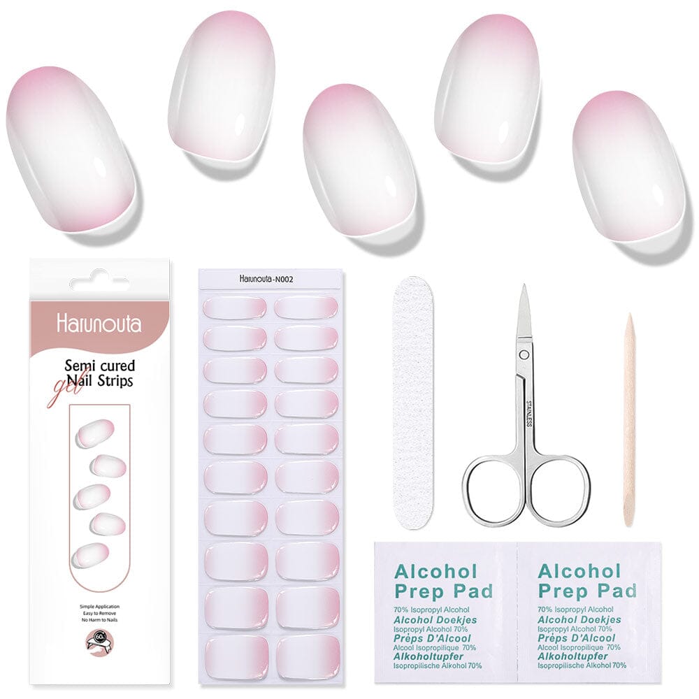 [US ONLY] 20 Tips Pink White Semi-Cured Gel Nail Strips N002 Nail Sticker Harunouta 
