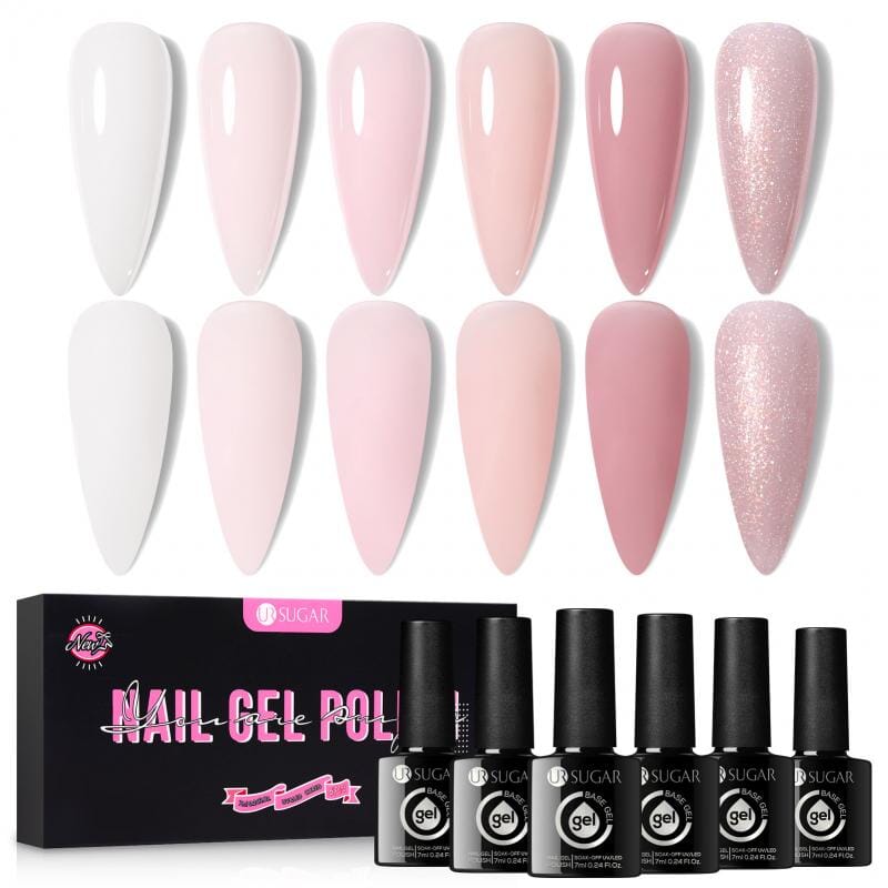 6 Colors Rubber Base Gel Set Warm Jade 7ml Base & Top Coat UR SUGAR 