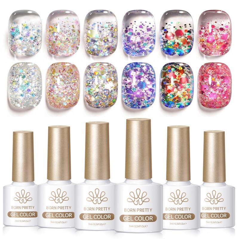 6 Colors Sequins Gel S29 Sparkling Fly 7ml