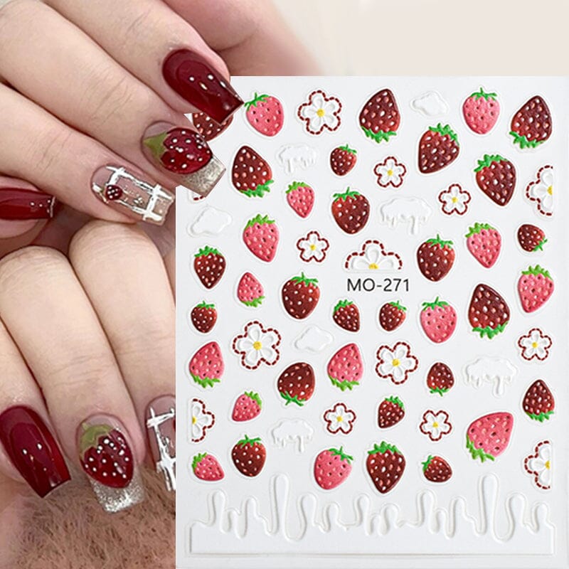 3D Nail Art Stickers Orange Strawberry Cherry Bee Patterns Nail Sticker No Brand 