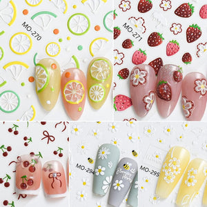 3D Nail Art Stickers Orange Strawberry Cherry Bee Patterns Nail Sticker No Brand 